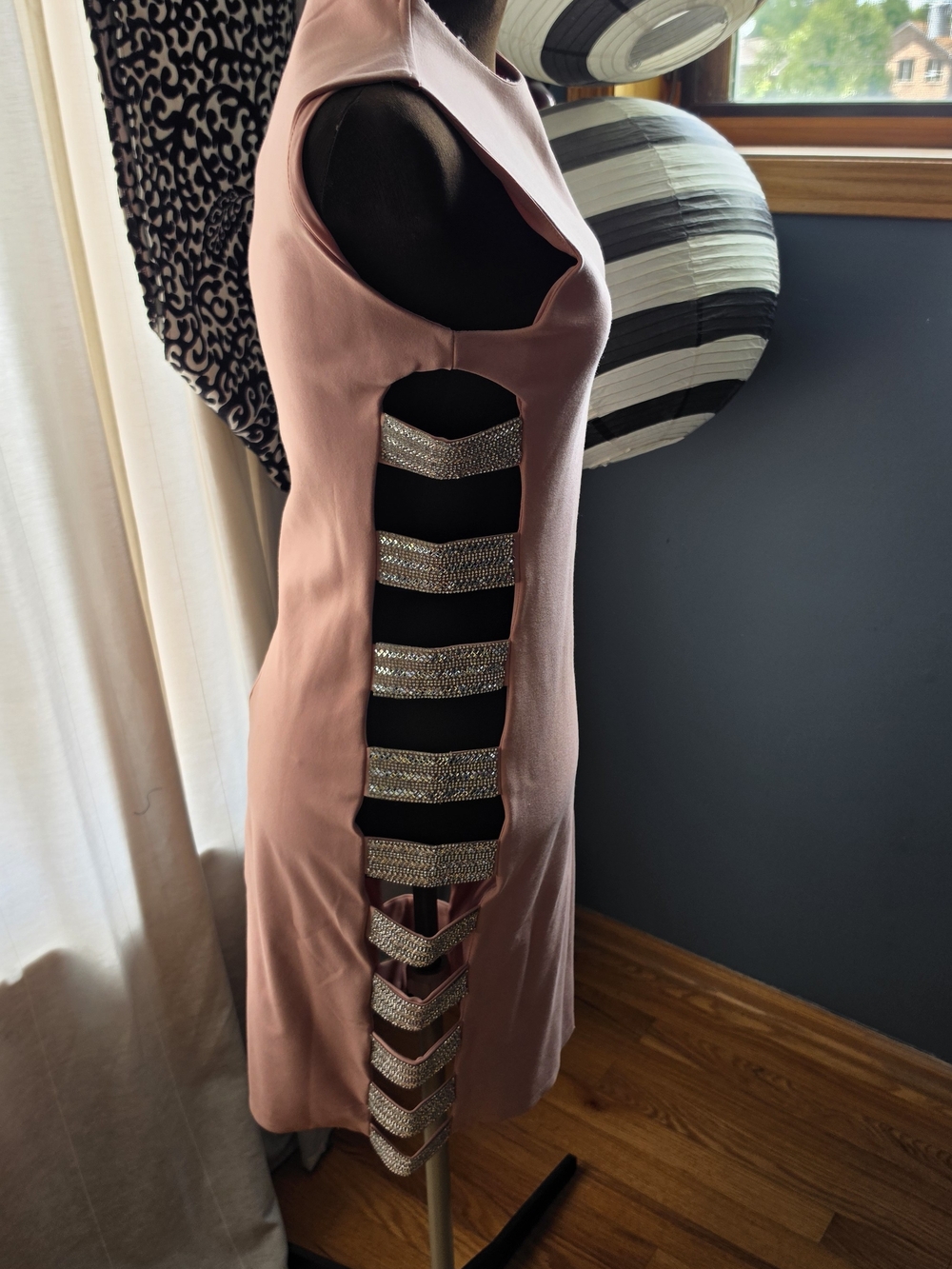 AKIRA Mauve/Pink Asymmetrical Cutout Bodycon Dress